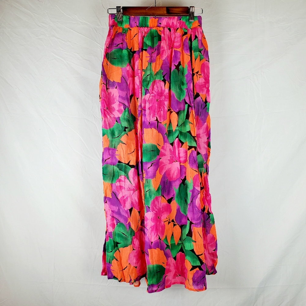Vintage Styleworks Tropical Floral Cotton Midi‎ Skirt